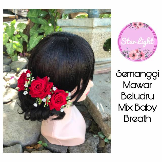 Aksesoris bali / semanggi mawar beludru mix baby breath / Hiasan Rambut Pengantin Bali