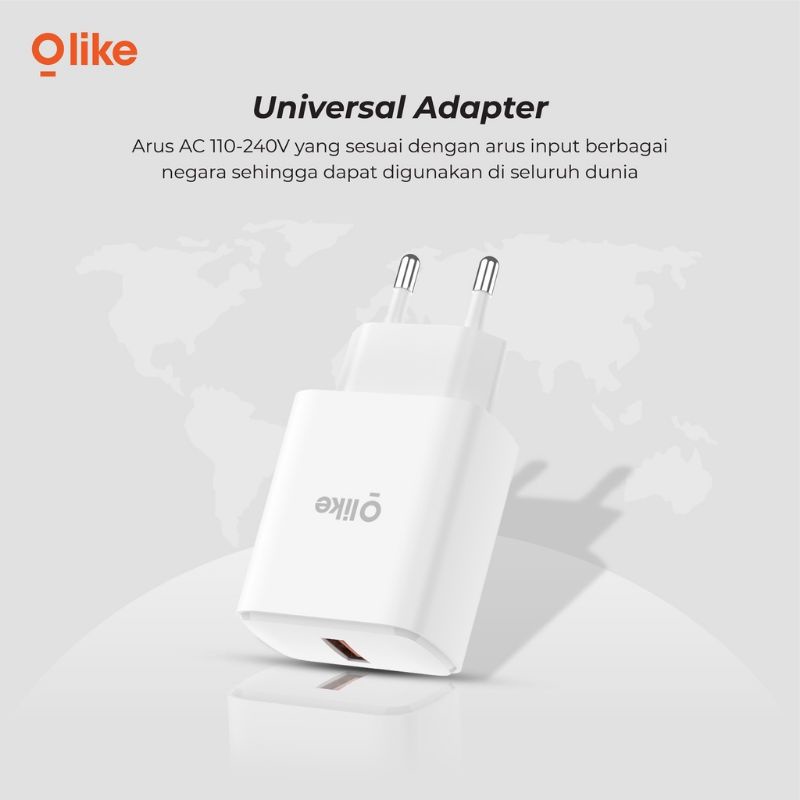 POWER ADAPTER VOOC QUICK CHARGE QC3.0 18W WITH KABEL TYPE C OLIKE C303