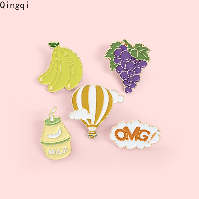 Bros Pin Enamel Desain Kartun Makanan Penutup OMG Anggur Pisang Susu Balon Untuk Tas Pakaian Anak