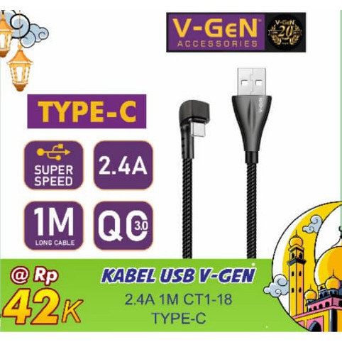 KABEL USB V-GEN 2.4A 1M CT1-18 TYPE C