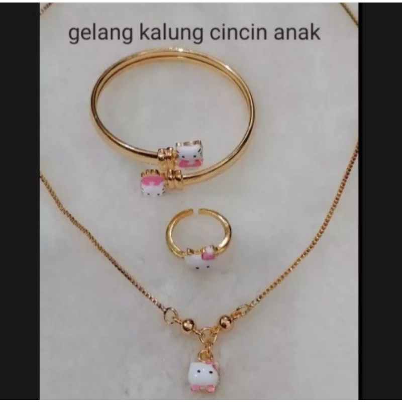Xuping Fashion Anak Kalung Gelang dan Cincin Motif HelloKitty Cantik Terbaru