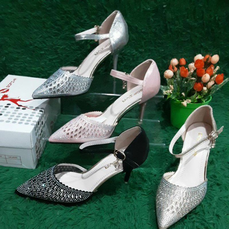 SOFIYA sepatu pesta wanita  heels tinggi 7cm#9818-57, hitam,silver,pink dan emas