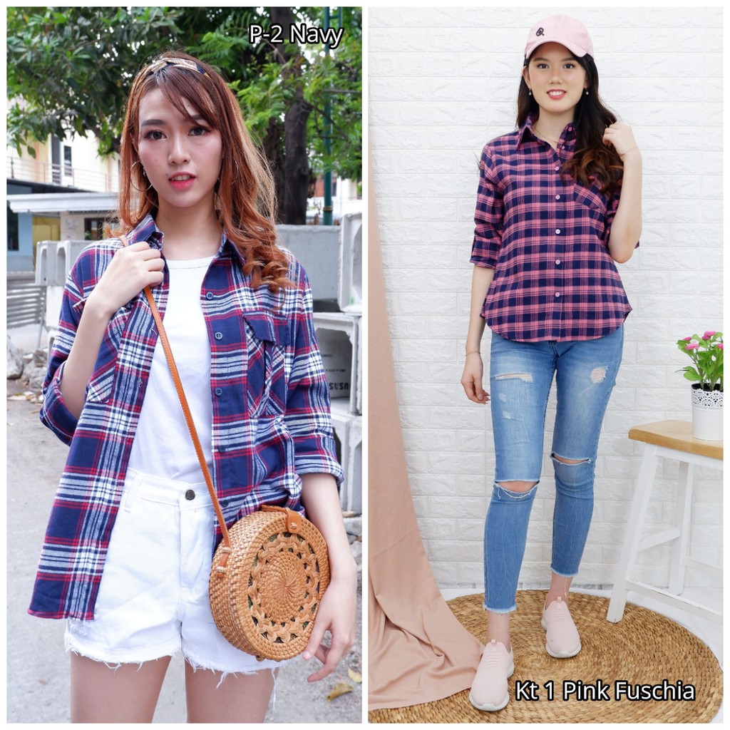 Chamele Quinn Kemeja  flanel  wanita  basic oversize 2120 