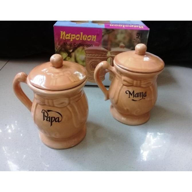 Sale Mug Tutup Jumbo Keramik Papa Mama Set 2 Pcs Napoleon - Only Grab Gojek - Paling Dicari