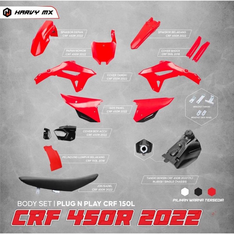 BODY SET CRF 450 R 2020 PNP CRF 150 L COVER BODY SET CRF 450R PLUG AND PLAY CRF 150 L HARVY ORIGINAL
