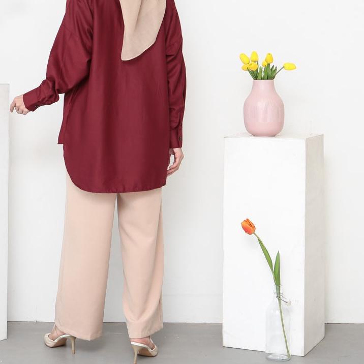 ™ EVONNE Letty Shirt Maroon Hide Button Basic Oversize Pattern LD120 E03-01 ALL SIZE XXL ➲