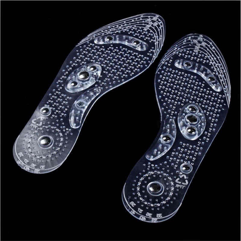 Pria dan Wanita Fashion Terapi Magnet Insole Transparan Silicone Anti-kelelahan Perawatan Kesehatan Pijat