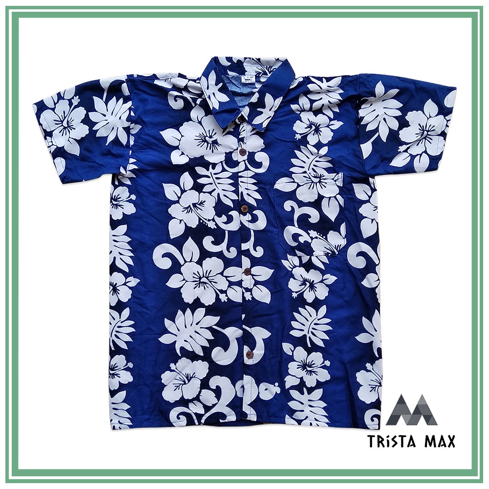 Baju Pantai Pria Keren - Floral Shirt Warna Navy - Baju Kemeja Pantai Pria - Baju Pantai Laki Laki