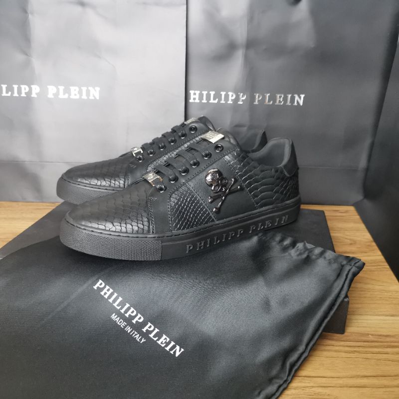 sepatu pria philipp plein sneaker cowok hitam kulit men shoes pp P1SHOES