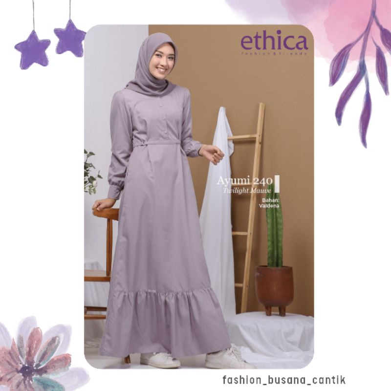 Ayumi 240 by Ethica Baju Muslim Gamis Wanita Dewasa bahan Valdena Model Simpel Dress Casual