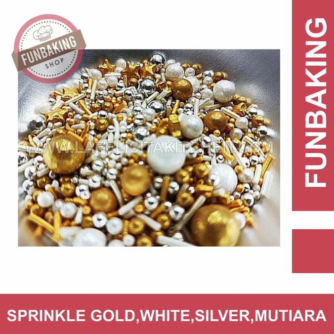 

Big Sale FunBaking - SPRINKLE GOLD WHITE SILVER ELEGANT MUTIARA BINTANG PEARL - 10GR Diskon