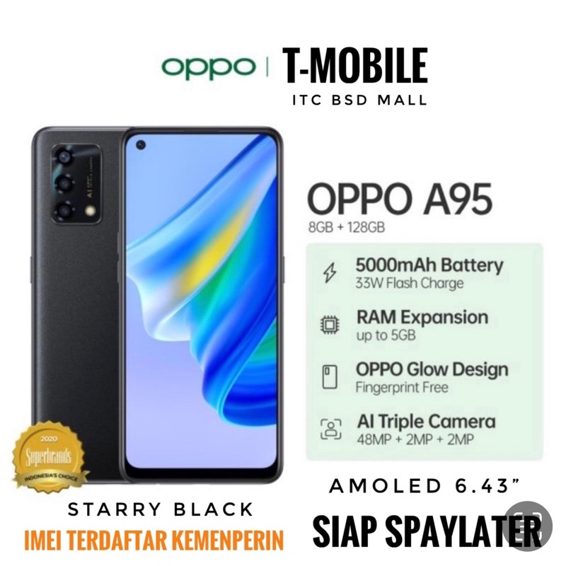 OPPO A95 RAM 8GB 128GB NFC - STARRY BLACK - AMOLED - IPX4 - SDD 662 - 5000mAh