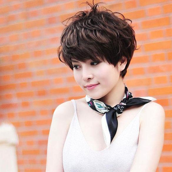 Wig / Rambut Palsu Wanita Model Pendek Keriting Warna Coklat Tua