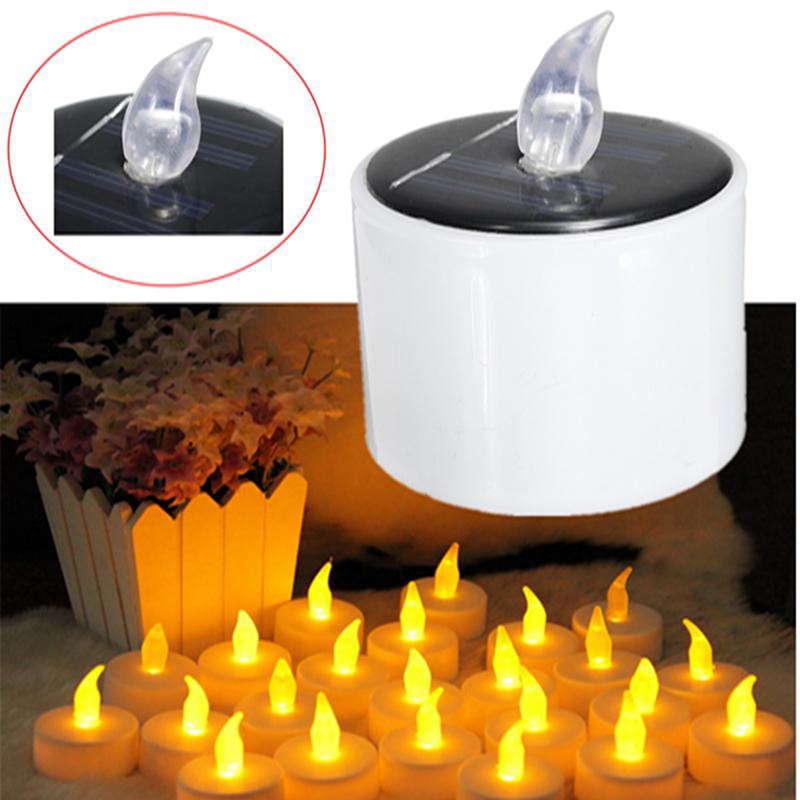 {LUCKID}Yellow Solar Power LED Candles Flameless Electronic Solar LED Tea Lights Lamp