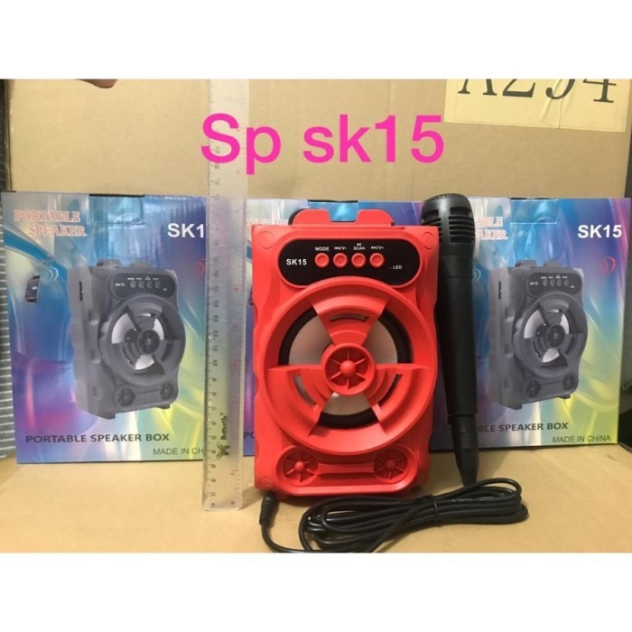 Speaker Bluetooth + Mic SK15, Speaker Portable Wireless LED SK-15 Bass Grosir