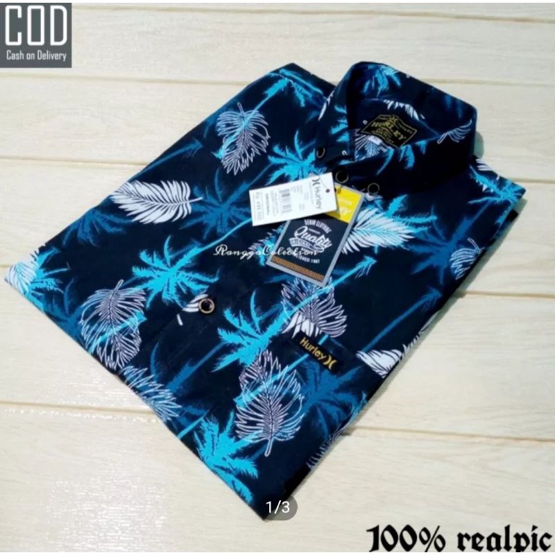 kemeja distro pria motif daun