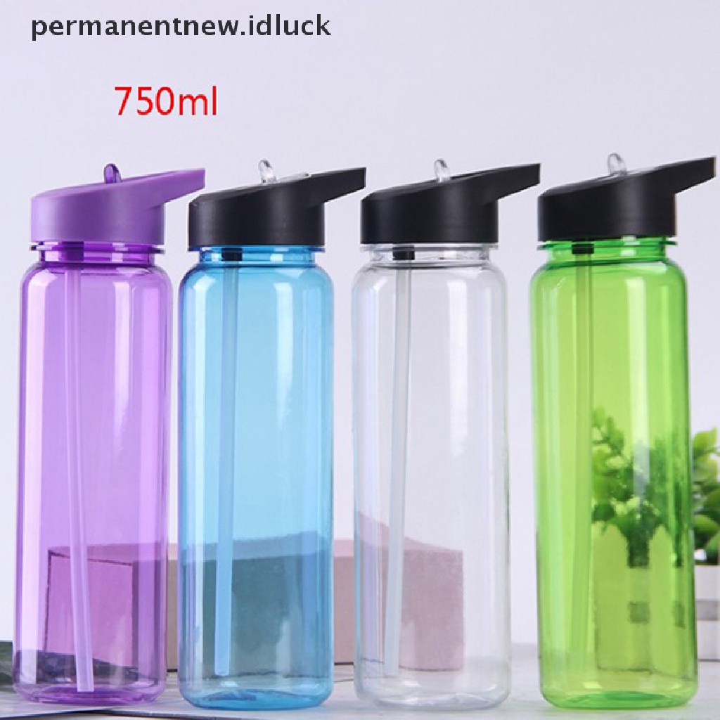 Botol Air Minum Portabel Bahan Plastik Kapasitas 750ml Dengan Sedotan Anti Bocor Untuk Olahraga