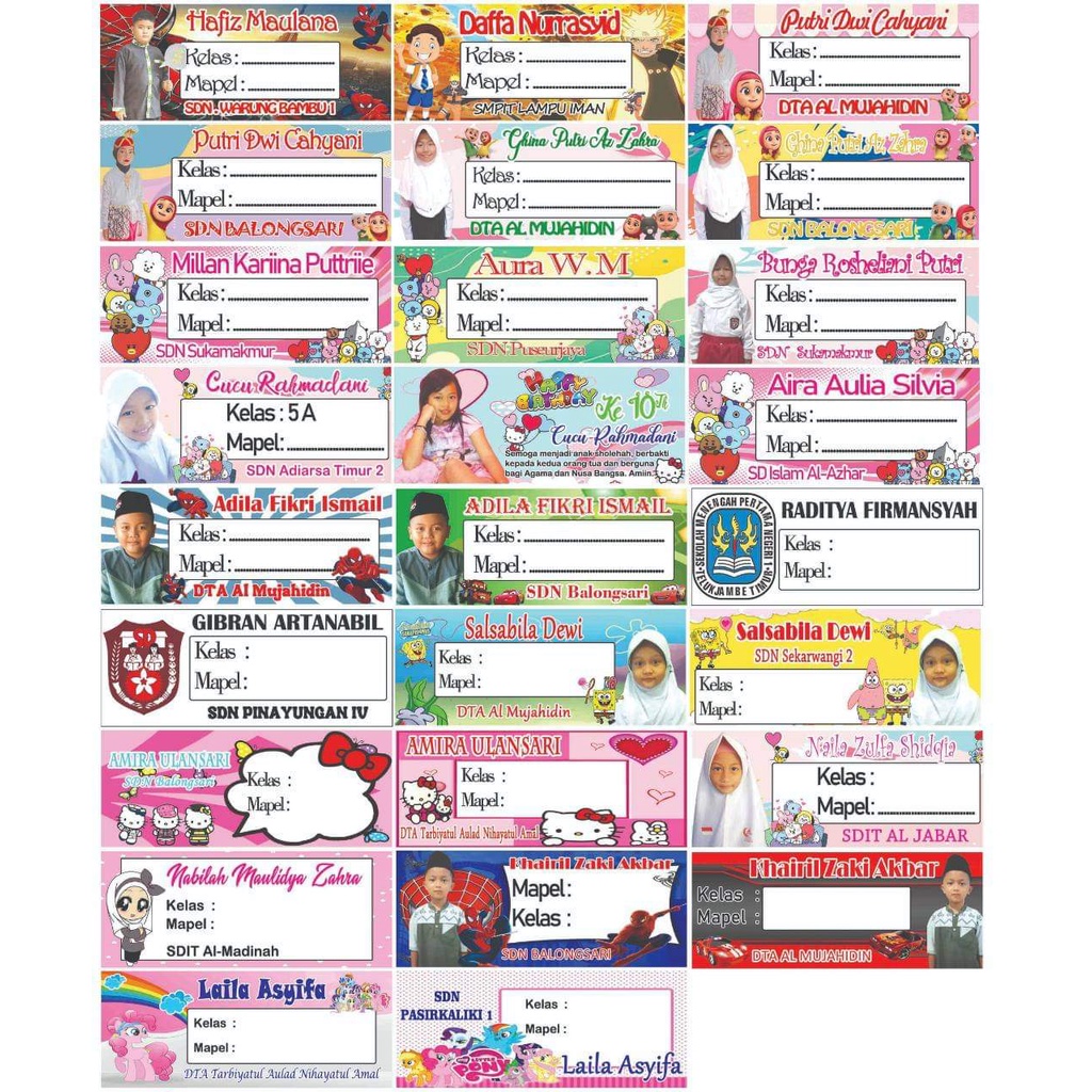 

Stiker tempel Buku gambar nama sekolah anak custom pakai foto desain