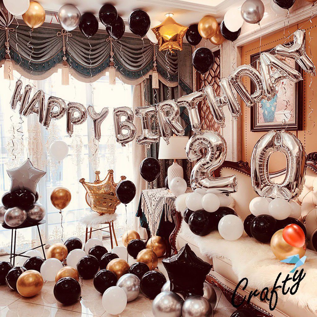 [PAKET] BIRTHDAY Set BLACK GOLD MARBLE CROWN Dekorasi Backdrop Ulangtahun