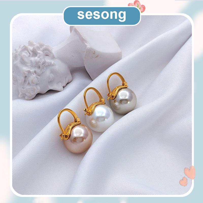 Anting Mutiara Besar Gaya Retro Korea Aksesoris Fashion SS