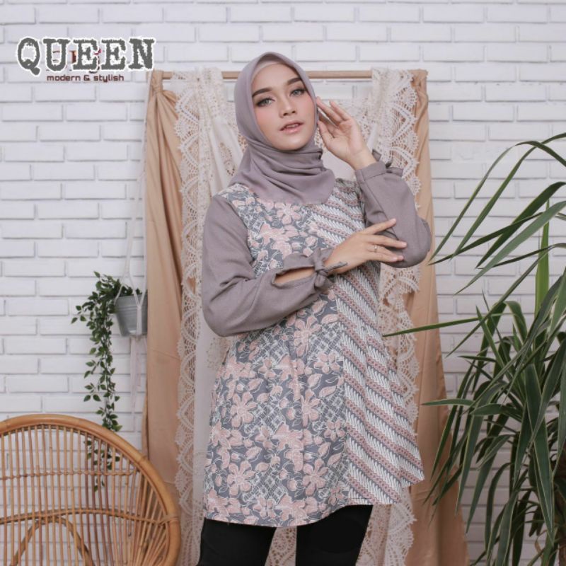 tey-17 Batik wanita ASJ SA HRB026 Kenongo Kemeja Tosca Pendek-LIRIS BUNGGA