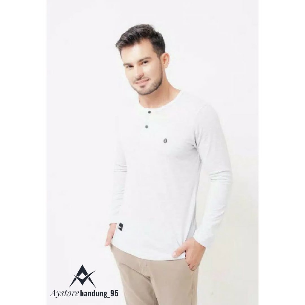 Kaos Pria/Kaos Greenlight Henley Panjang putih/Kaos Kancing/Kaos Greenlight Terbaru/Cod