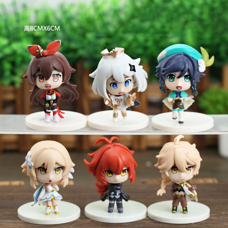 Action Figure Genshin Impact isi 6 Pcs Klee Paimon Barbatos Aether Diluc