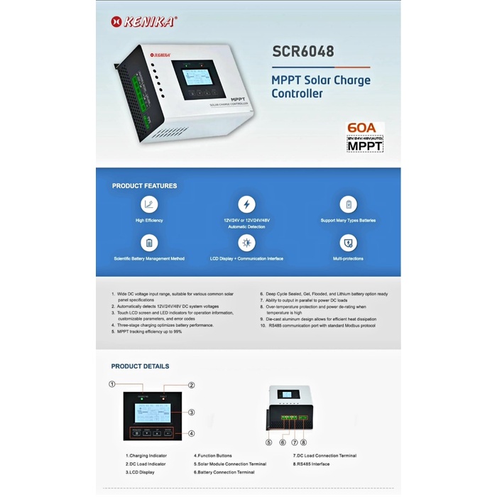 Kenika SCR 6048 Solar Charge Controler SCC MPPT 12 24 36 48 60 A