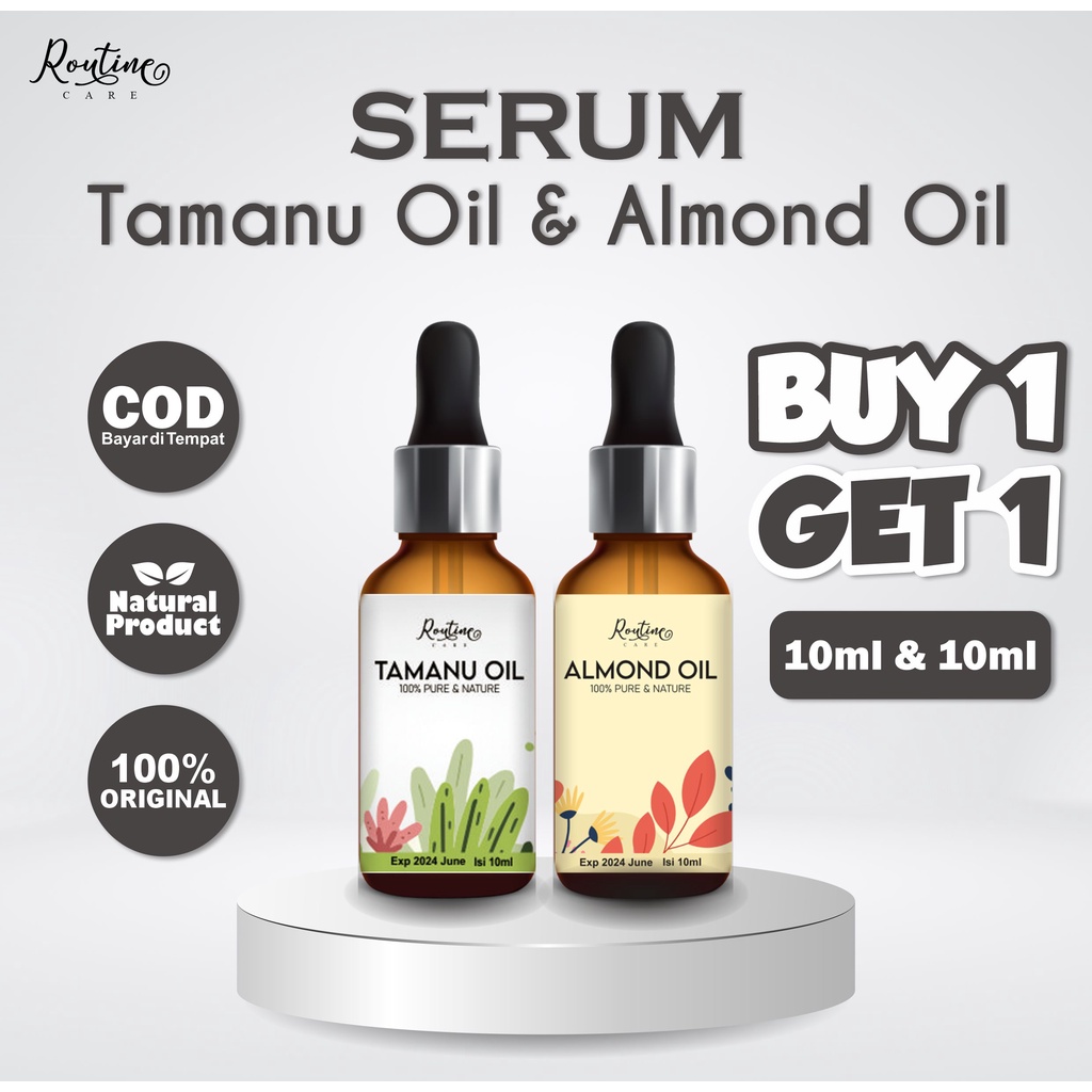 BUY 1 GET 1 TAMANU OIL 10ml & ALMOND OIL 10ml PURE 100% ORIGINAL | SERUM WAJAH | JERAWAT | ROUTINECA