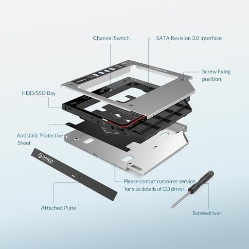 Second ssd hdd Caddy Orico 2.5&quot; sata 3.0 9.0mm 9.5mm 6Gbps aluminum for Optical Drive laptop m95ss m95-ss