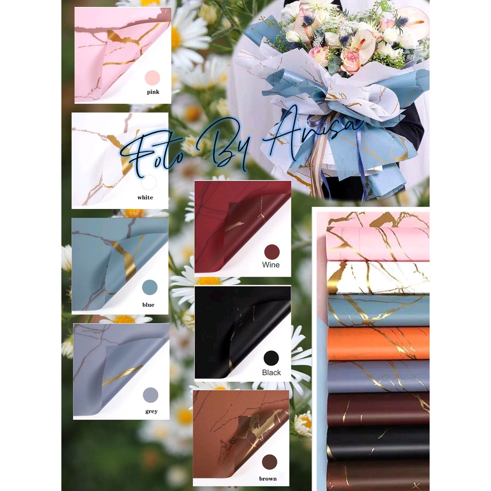 

1 PAK (20 lembar) Cellophane Marble Gold / Wrapping Paper Motif Marble / Kertas Buket Bunga Bungkus