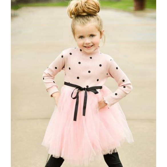 DRESS TUTU POLKA PINK /BLACK /WHITE