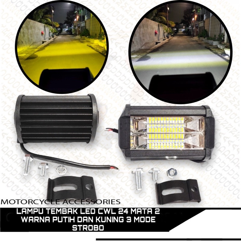 Lampu Tembak Led 24Mata CWL 2 Warna Putih Dan Kuning 3 Mode Strobo