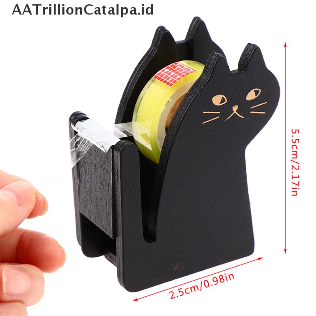 (AATrillionCatalpa) Dispenser Selotip / Isolasi Motif Kartun Kucing Bahan Kayu