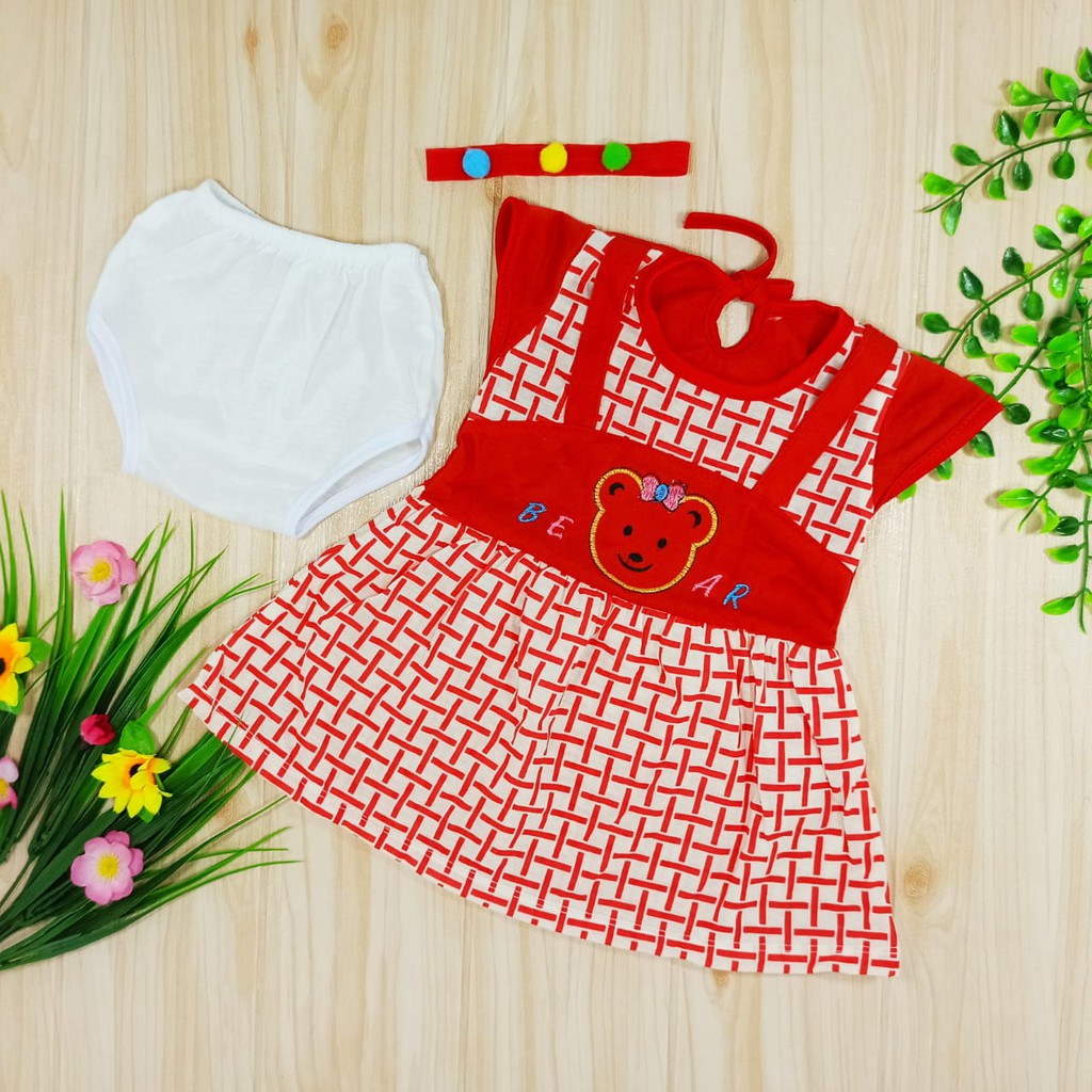 [Ss-7014] Dress Bayi Newborn 0-6bulan free Bando, Pakaian Bayi, Setelan Bayi, Baju Bayi Lucu