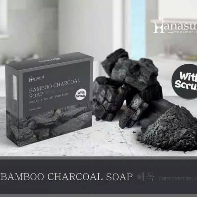 HANASUI BAMBOO CHARCOAL SRUB SOAP BPOM - SABUN ARANG BAMBOO HITAM