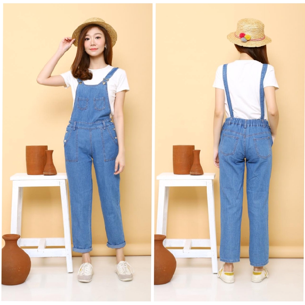 [Overall Fentisa RO]Jumpsuit wanita washed softblue/darkblue