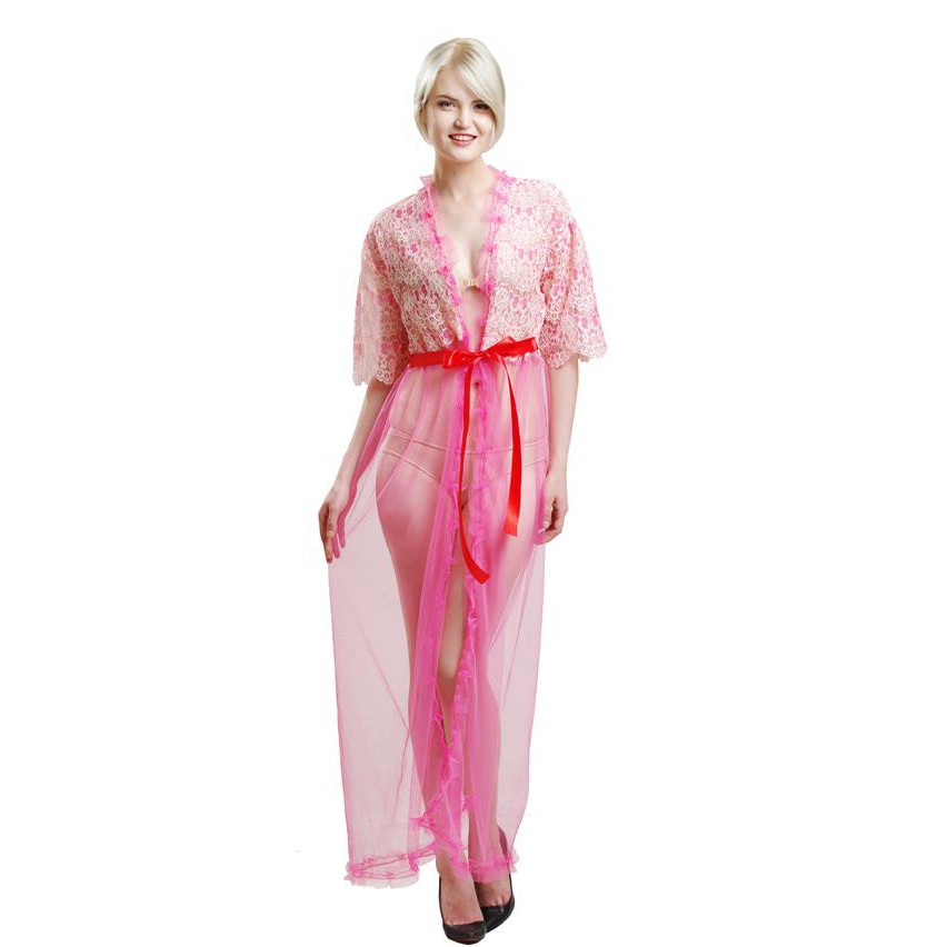 L-1062 Queen Sparkling Pink Long Kimono Lingerie