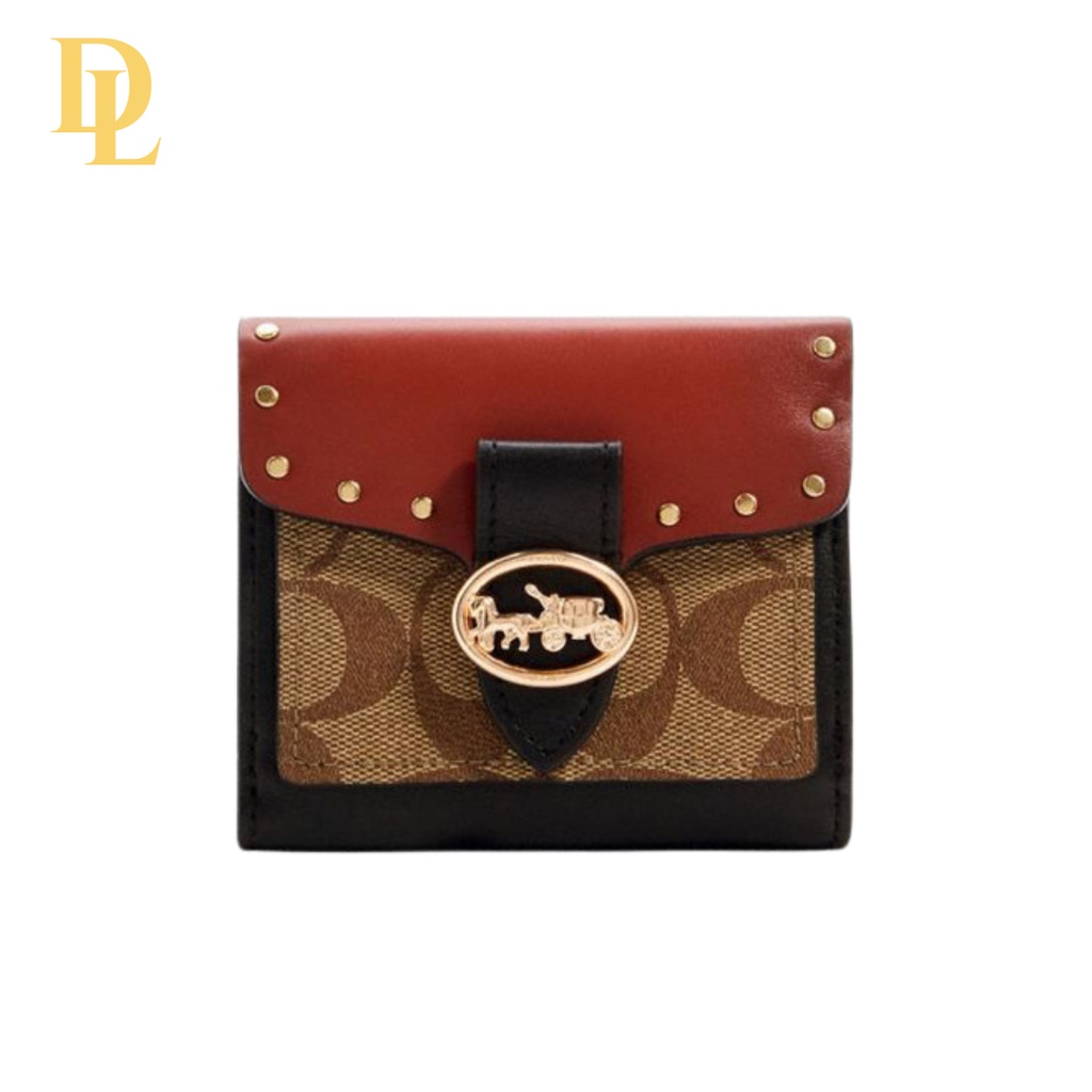 Coach Georgie Small Wallet In Colorblock Signature Canvas with Rivets