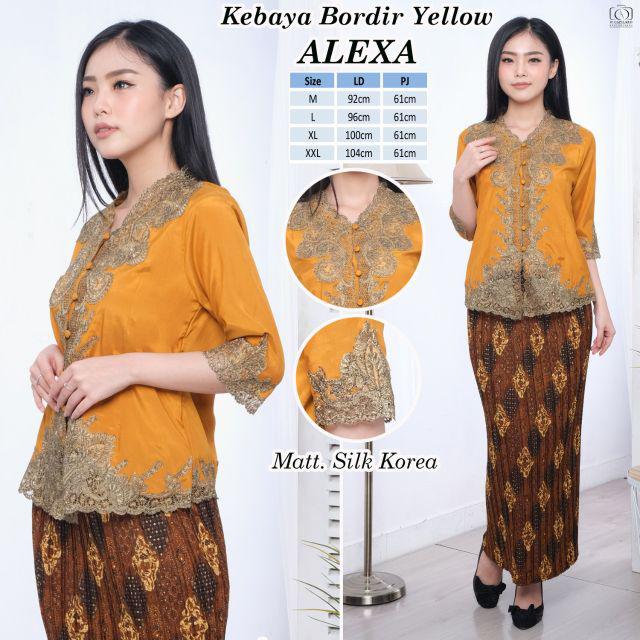 Promo kebaya Encim senada modern silky Korea import aplikasi brukat renda bordir-Gold