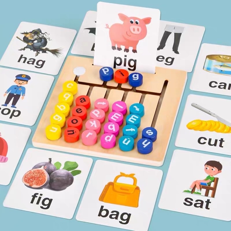 wooden spelling alphabeth maze game match words mainan eja huruf