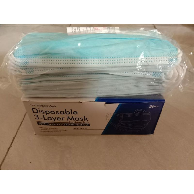 masker medis 3 ply warna biru muda
