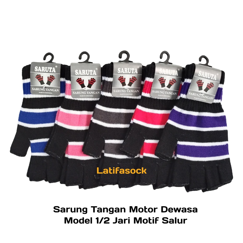 Sarung Tangan Motor Rajut Belang Setengah Jari UNISEX