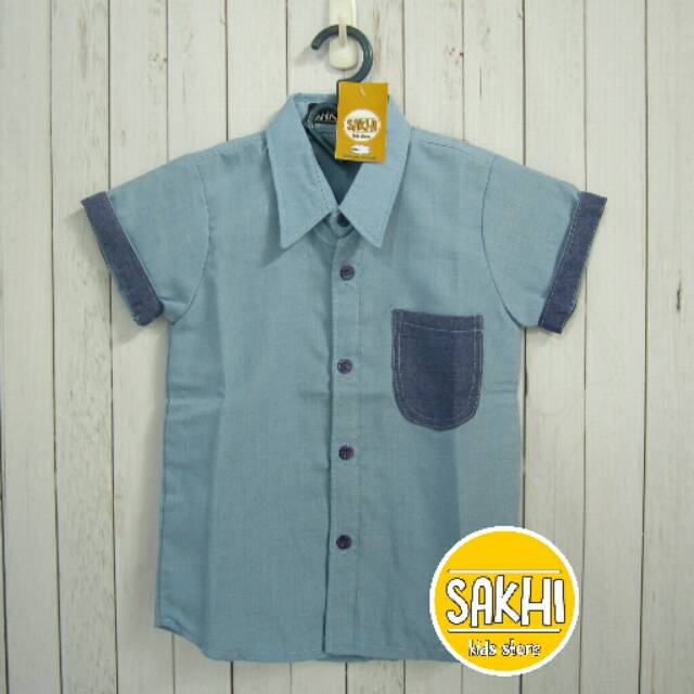 Kemeja Anak Supernova Biru Muda Kombinasi
