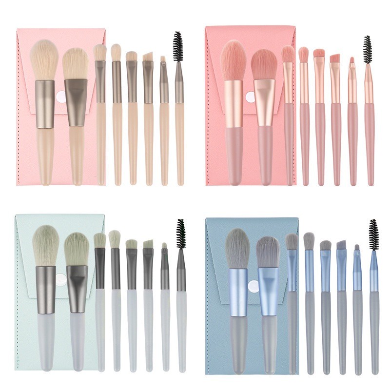 T&amp;Y Kuas Make Up 8 IN 1 Free Pouch Make Up Brush 8Pcs Mini Travel Cosmetic Brush Make Up Tools Set