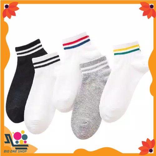 Kaos Kaki Korea Style Casual Sport Motif Garis Bahan Katun Warna Polos Medium Sock