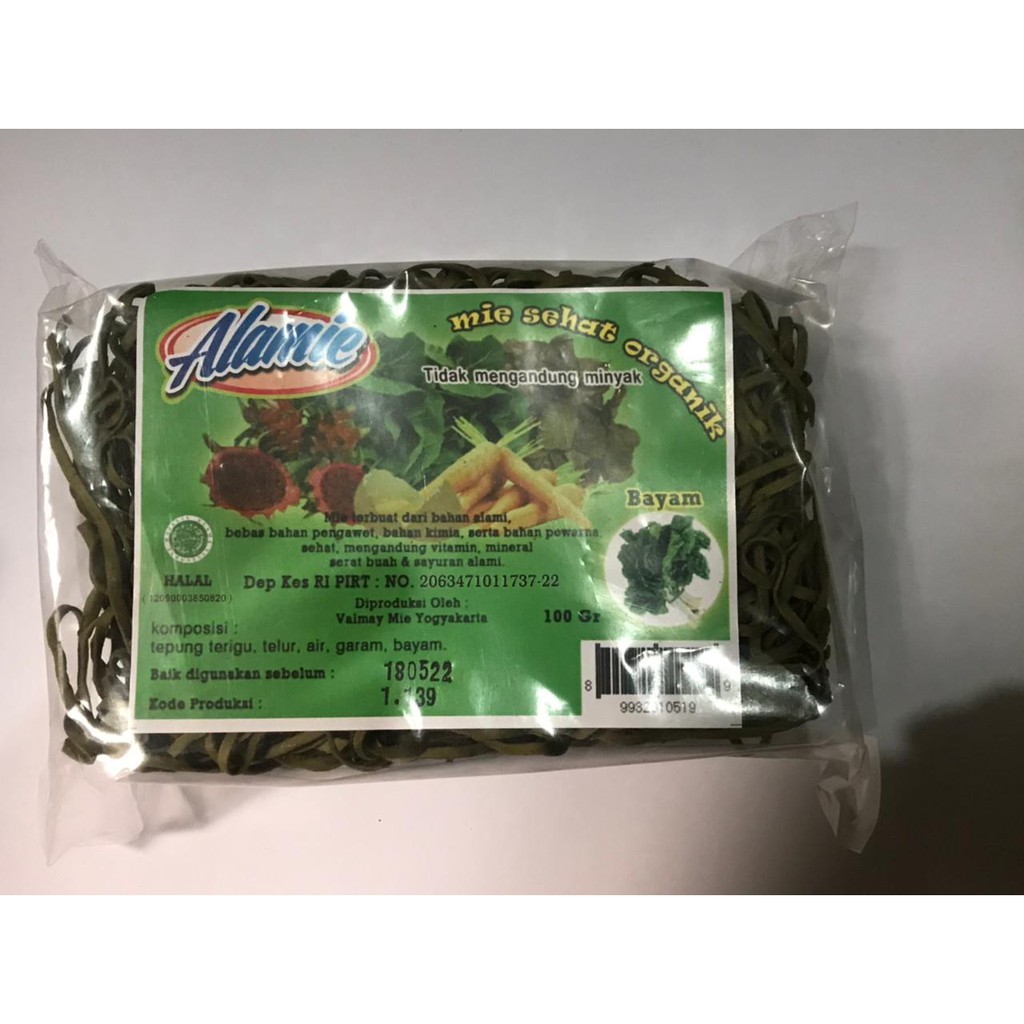 MIE ALAMIE SEHAT NON BUMBU BAYAM HIJAU 100 GRAM