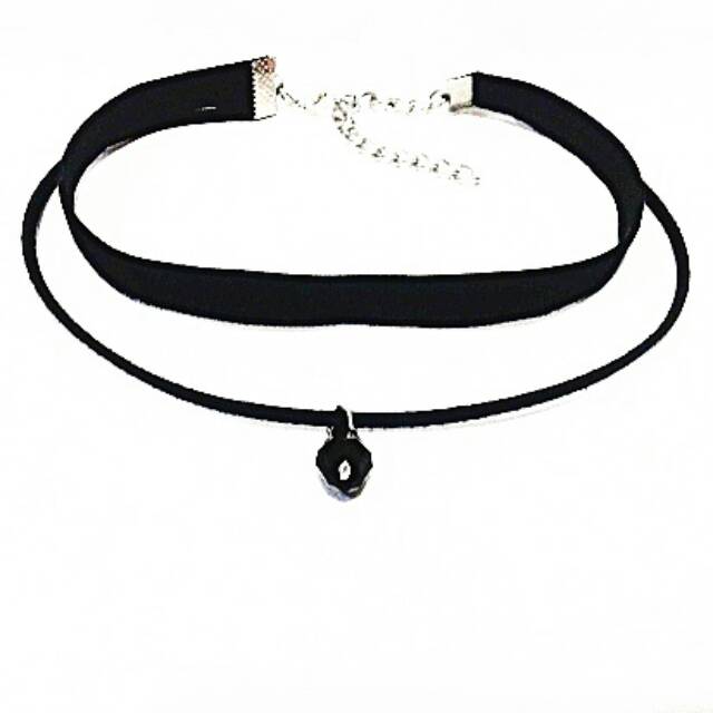 Double Black Crystal Velvet Choker Necklace | Kalung Handmade Premium Collection