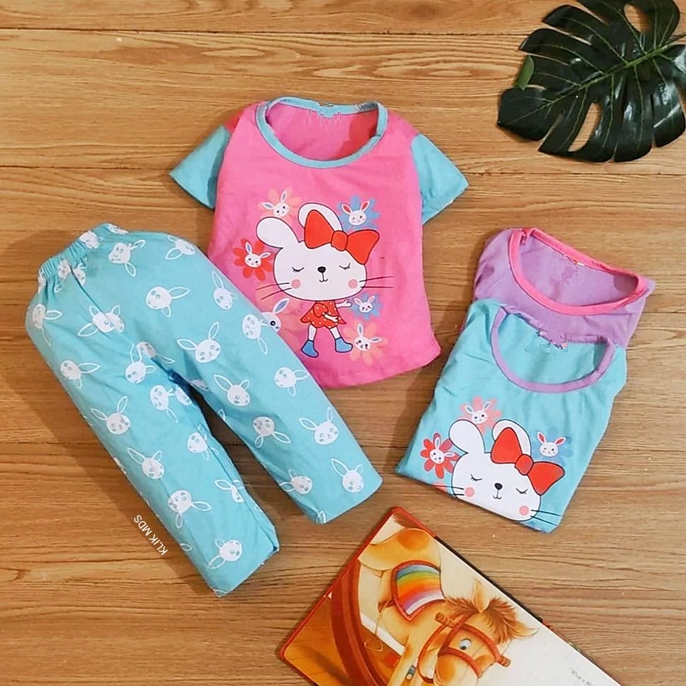 Klik Mds Setelan Baju Anak Perempuan Usia 0-18 Bulan Motif Happy Bunny