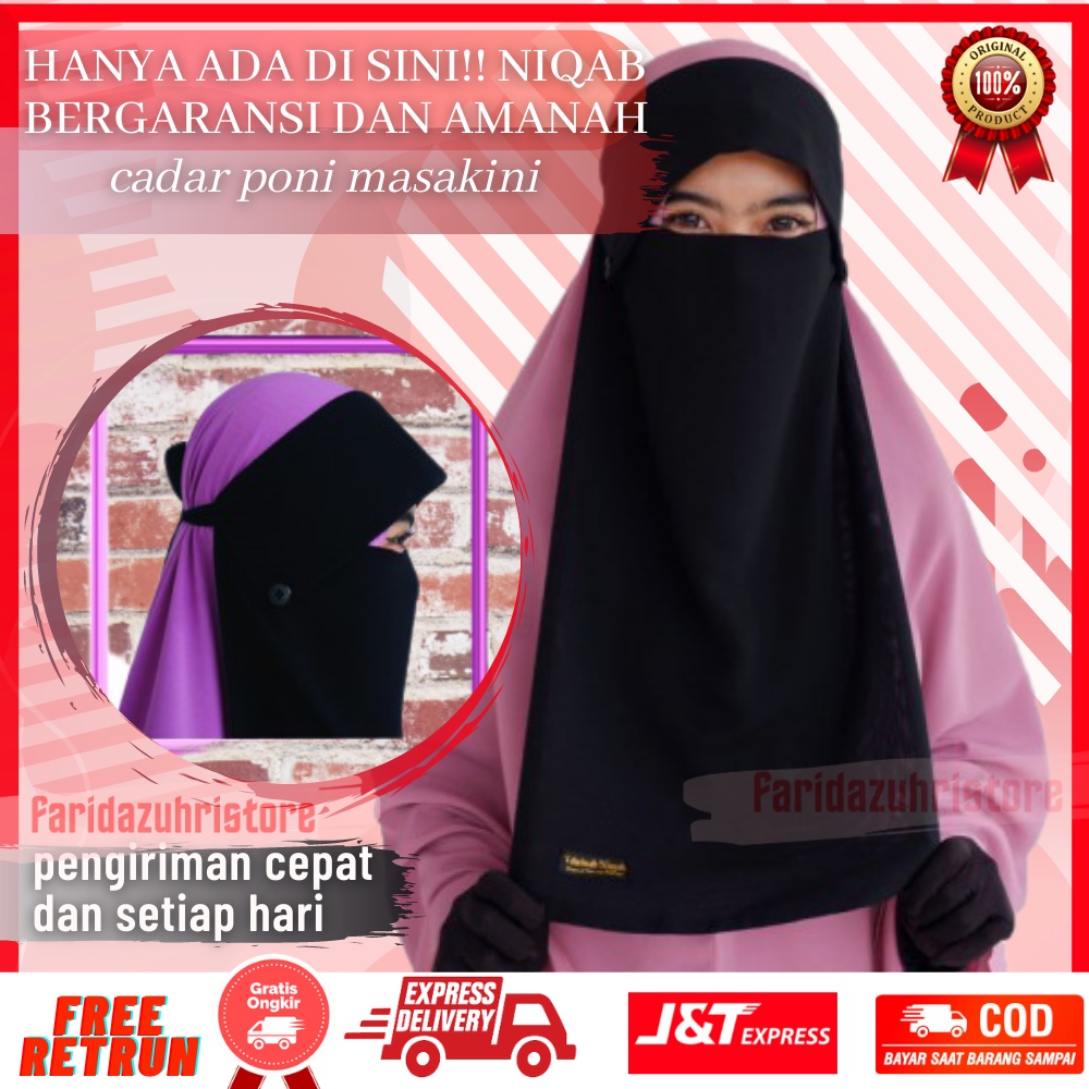 Cadar Niqab Yaman Poni Kancing Hitam Purdah Raudhah Bandana  Butterfly 2 Layer Sifon Silky Jetblack